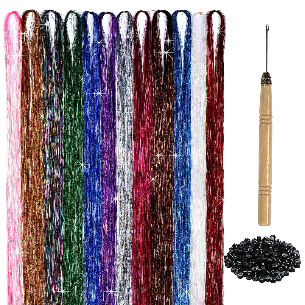 Hair Tinsel Kit – 2400 Strands 47 Inches Glitter Hair Extensions Without Plier