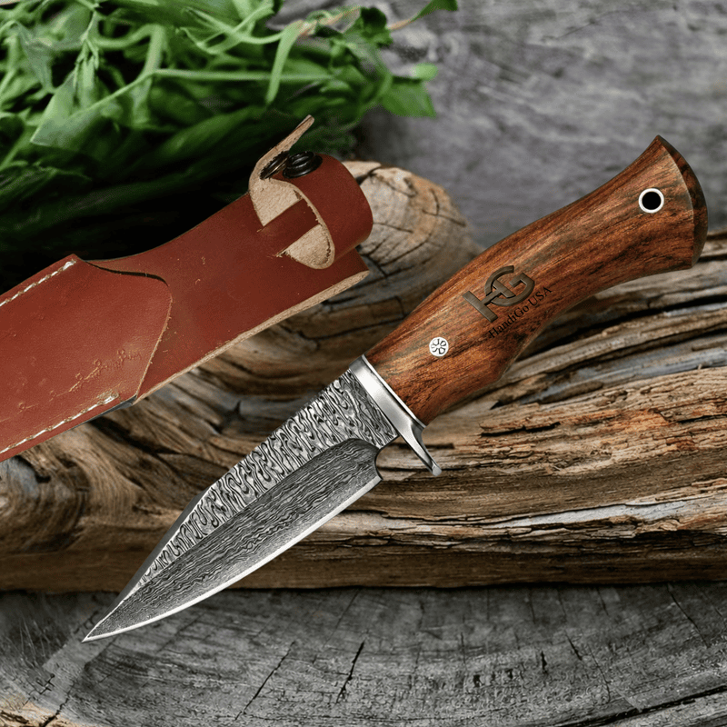 Handmade Damascus Fixed Blade Knife 8.75" For Hunting Camping Outdoor Predator Hunter HandiGo USA