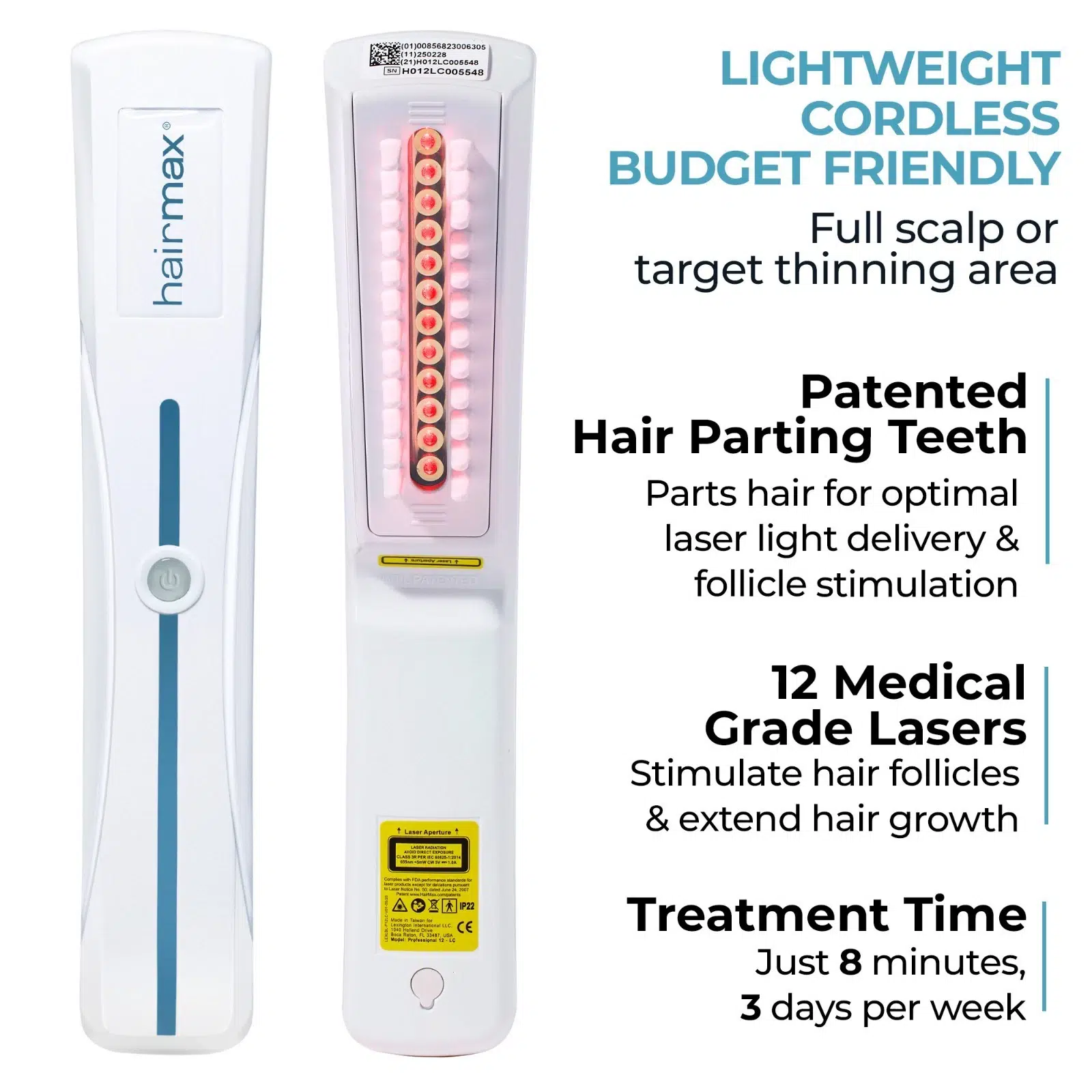 Hairmax Pro 12 Hair Growth Laser Comb FDA Cleared Cordless Laser Therapy Device - Image 2