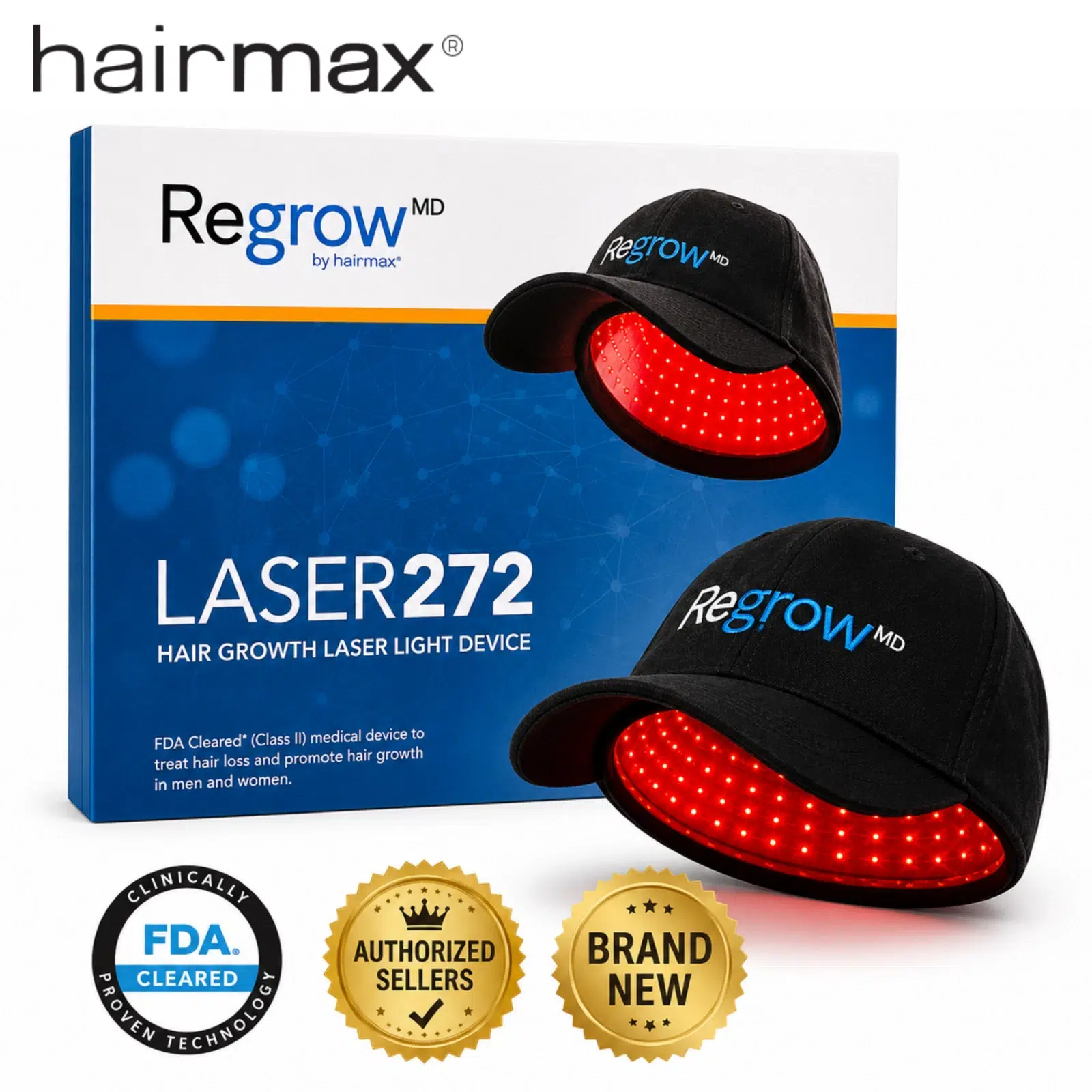 Hairmax Regrow MD Laser Hair Growth Cap FDA Cleared Red Light Therapy Unisex