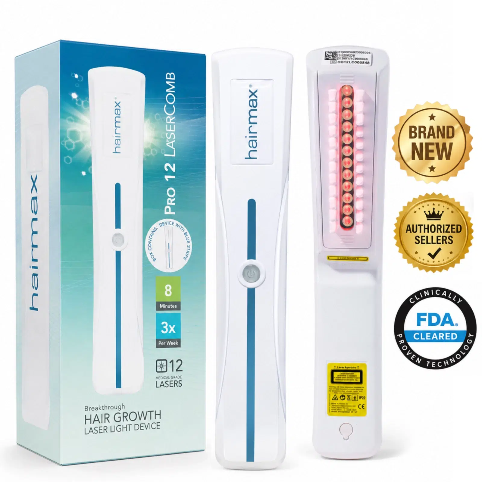 Hairmax Pro 12 Hair Growth Laser Comb FDA Cleared Cordless Laser Therapy Device